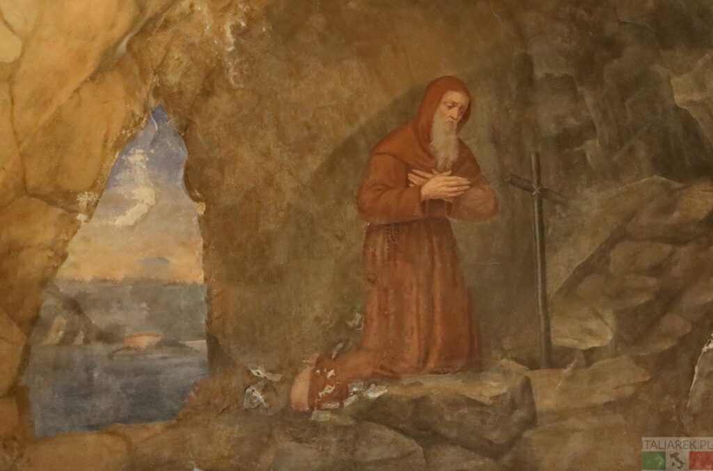 Alberto Besozzi modlący się w pustelni - fresk w sacellum w kościele
