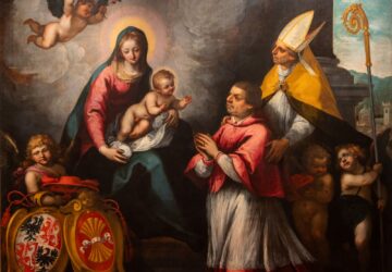 Marcin Teofil Polak. Polski malarz na dworze księcia-biskupa Trydentu. Obraz: Święty Wigiliusz przedstawia kardynała Bernarda Clesa Matce Bożej z Dzieciątkiem Jezus
